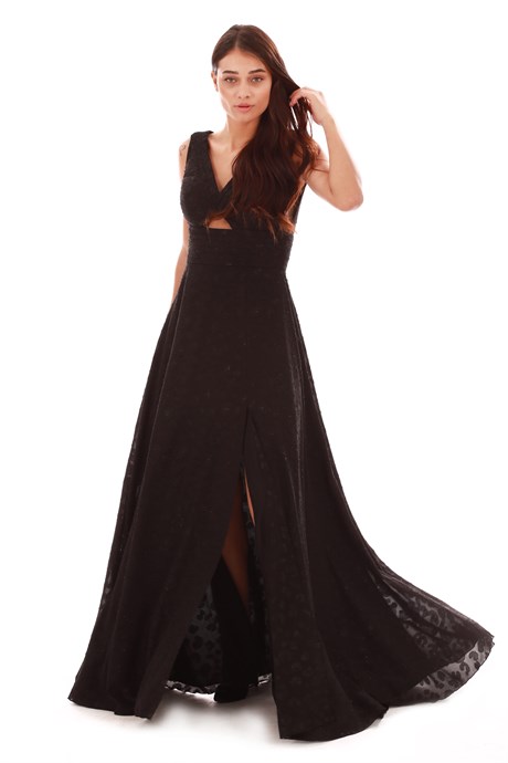Pierre Cardin Siyah Leopar Desenli Yırtmaçlı Uzun Abiye Elbise