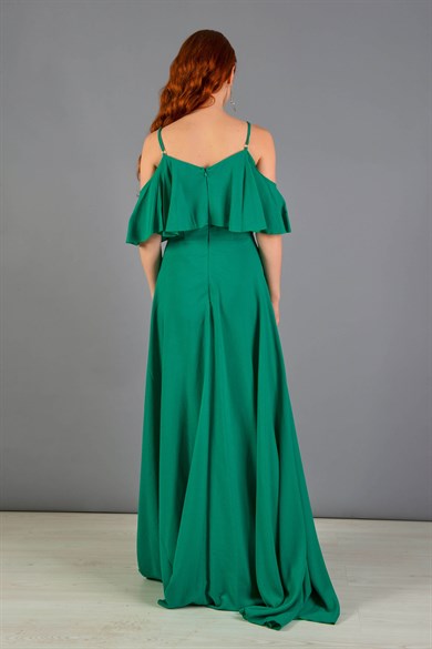 55715-33CARMENCarmen Yeşil Askılı Uzun Nikah Dış Çekim Elbisesi
