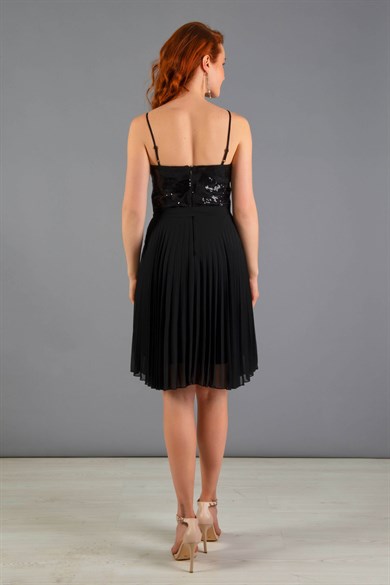 57057-27CARMENCarmen Siyah Payet İşlemeli Kurdelalı Kısa Mezuniyet Elbisesi
