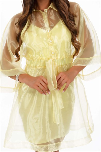 57195-26CARMENCarmen Sarı Organze Kimono Elbise