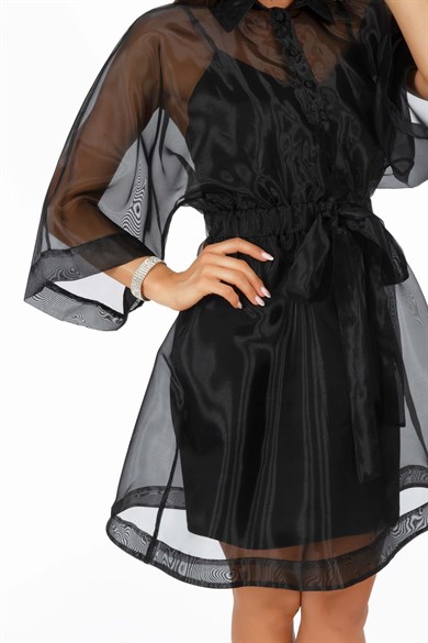 57195-27CARMENCarmen Siyah Organze Kimono Elbise