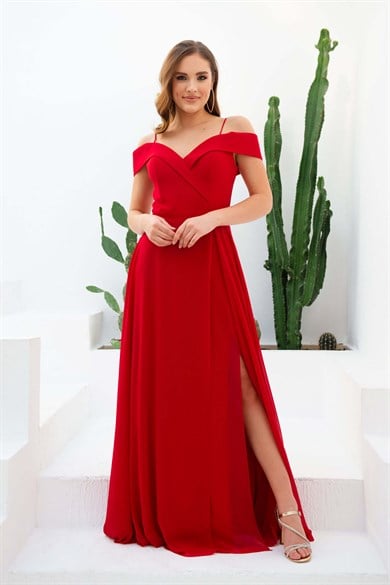 PC55172-13CARMENCarmen Kırmızı Düşük Omuzlu Uzun Abiye Elbise