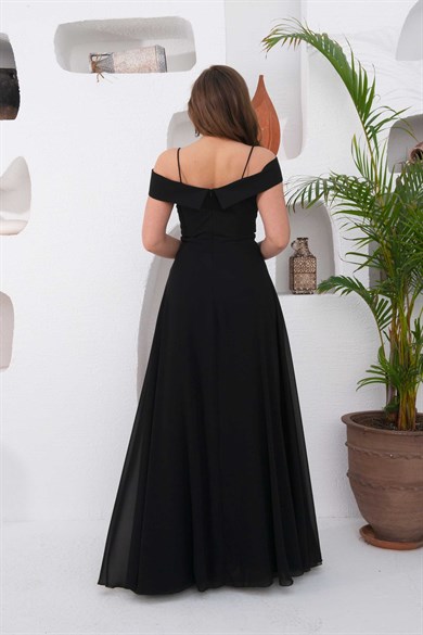 PC55172-27CARMENCarmen Siyah Düşük Omuzlu Uzun Abiye Elbise