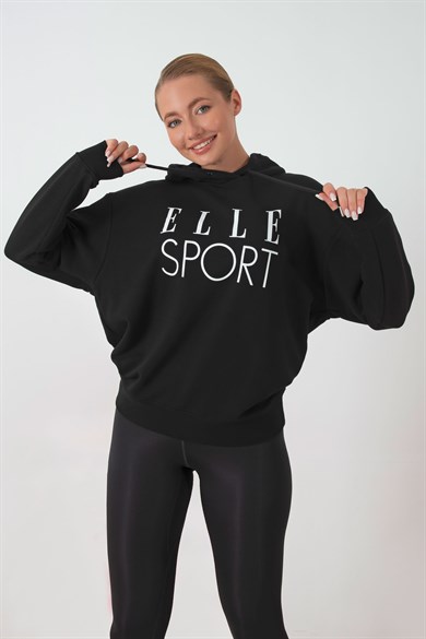 60000-41ELLEELLE Sport Beyaz Baskılı Cepli Kadın Kapüşonlu Sweatshirt