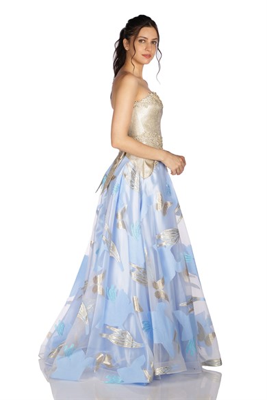 Pierre Cardin Bebe Mavi İşlemeli Prenses Abiye Elbise