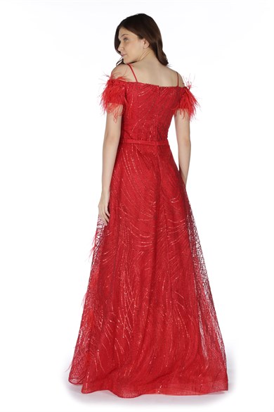 Pierre Cardin Kırmızı  Payet Uzun Abiye Elbise