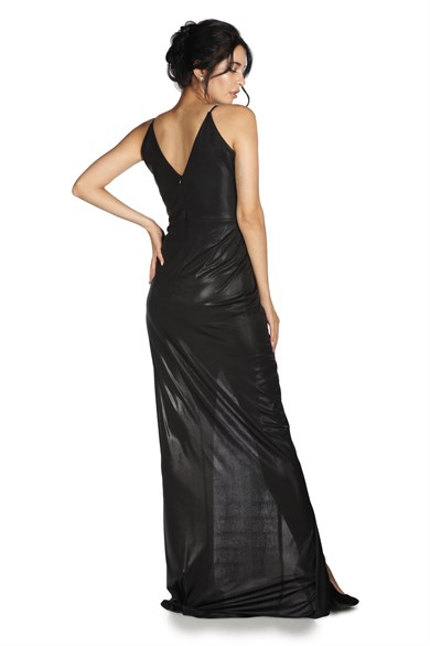 Pierre Cardin Siyah Askılı Anvelop Uzun Abiye Elbise